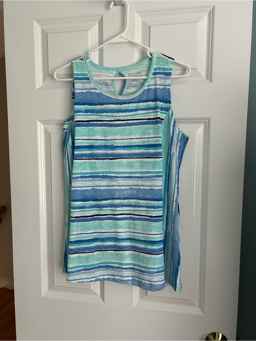 Escape striped keyhole tank top